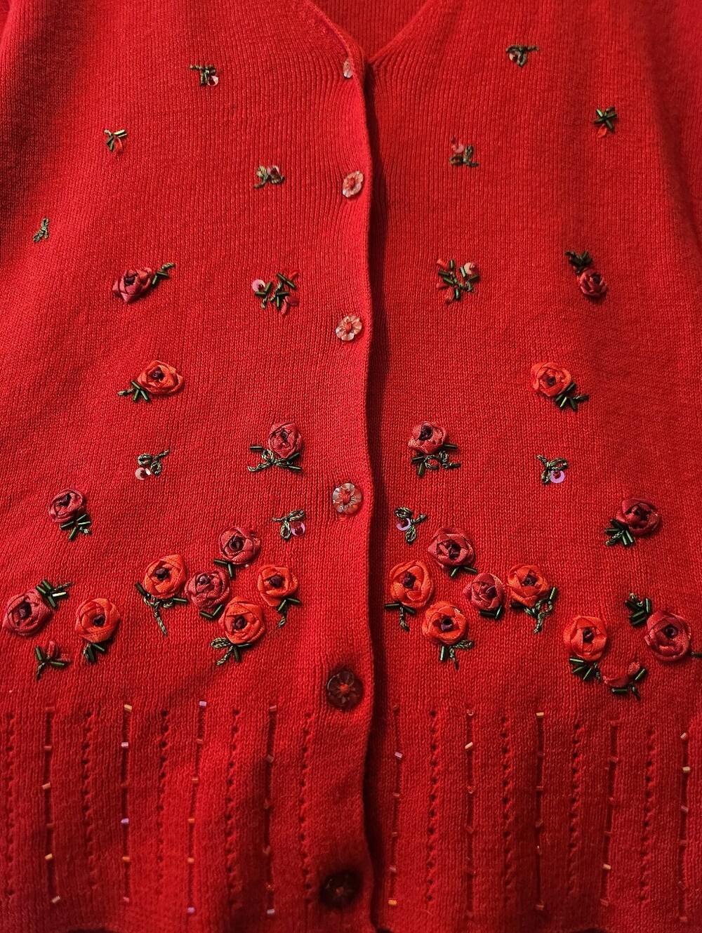 vtg bead embroidery red rose cardigan 🌹